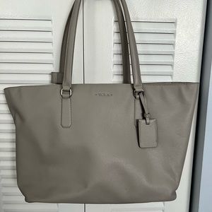 Tumi grey calf skin grained leather tote